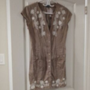 D3 Letarte Handmade S Embroidered Button Front Dress With Pockets